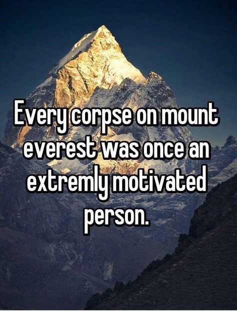 Every corpse on Mount Everest was once an extremely motivated person Demotivational Quotes, Demotivational Posters, Powerful Words, Best Funny Pictures, Dankest Memes, That Way, Mount Everest, I Laughed, Climbing