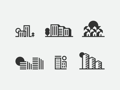 Icon Design Inspiration  —  Week #2 – Iconscout — An Icon Dictionary – Medium Town Logo Design, Logo Design Building, Building Graphic Design, Architecture Logos, Real Estate Logo Inspiration, Real Estate Vector, Sunset Building, Cart Visit, Town Logo