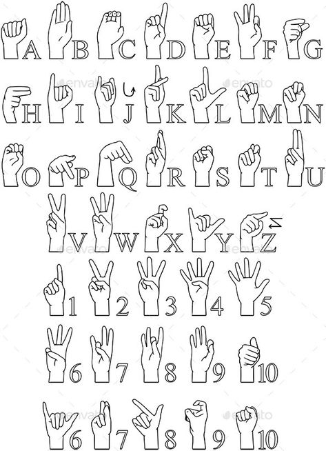 Sign Language A To Z Numbers Hands Pack Lineart Sign Language Hands, Deaf Language, English Sign Language, Sign Language Art, Asl Alphabet, Hands Tutorial, Abc Worksheets, Sign Language Words, High School Art Lessons