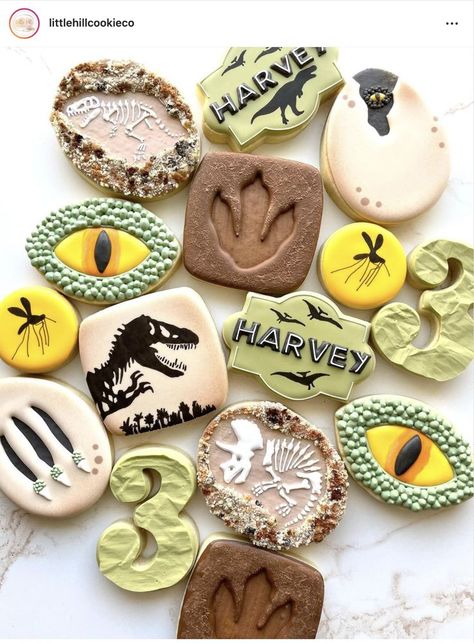 Lego Cookies, Dinosaur Birthday Theme, Jurassic Park Birthday, Dinosaur Cookies, Dinosaur Themed Birthday Party, Dinosaur Baby Shower, Cookies Decorated, Dessert Decoration, Icing Cookies