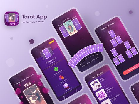 Tarot App by Mahdi Hajinejad Tarot Website, App Design Trends, Tarot App, Journal App, App Ideas, Ios Ui, Web Design Tools, Splash Screen, Tarot Art