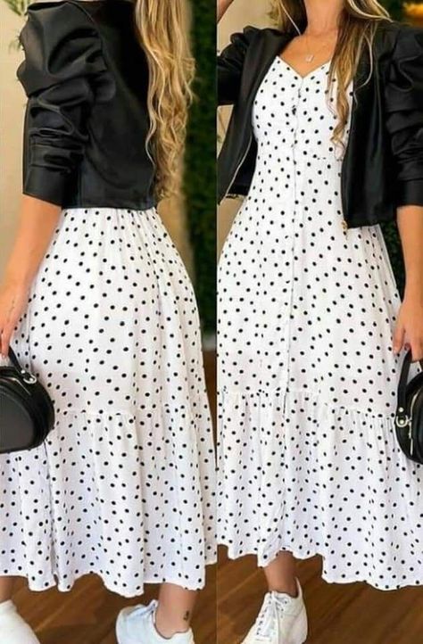 Chique Outfit, Modesty Outfits, Cute Modest Outfits, Chique Outfits, Trendy Dress Outfits, White Polka Dot Dress, Foto Poses, Ținută Casual, Church Outfits