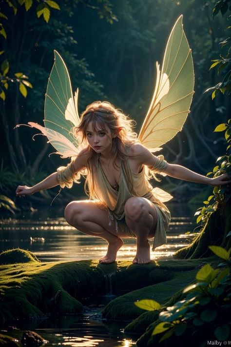 Pixies Fantasy Art, Dark Fantasy Fairy, Elves And Fairies Fantasy Art, Tinker Bell Characters, Pixie Fantasy Art, Fantasy Fairy Art, Flower Nymph, Water Elf, Water Wings