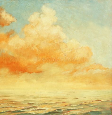 Sea landscape with a cloud, illustration, painting by oil on a. Sea landscape wi #Sponsored , #SPONSORED, #advertisement, #landscape, #oil, #wi, #cloud Sunset And Clouds, Yellow Sunset, Yellow Cloud, Pastel Sunset, Bright Art, Marmont Hill, Yellow Art, Cloud Painting, Square Canvas