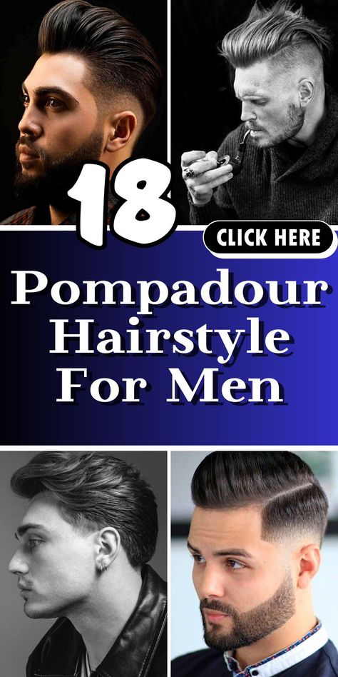 Redefine your style with the pompadour reimagined for 2024. Find men's haircut inspirations that blend tradition with trendsetting designs Men’s Pompadour Haircut, Pomadore Hair Men, Pompadore Haircut Men, Pompadour Hairstyle For Men, High Fade Pompadour, Messy Pompadour, Mens Haircuts Straight Hair, Pompadour Haircut, Pompadour Men