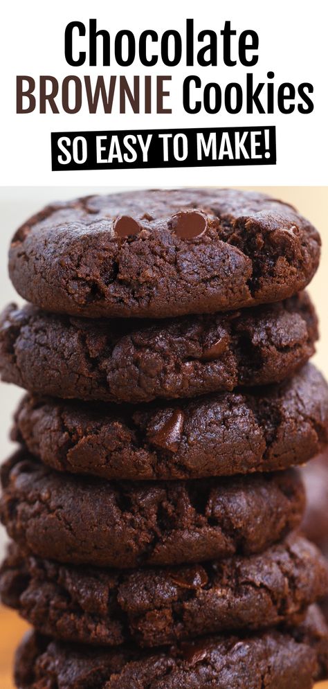 These chocolate brownie cookies are one of my favorite easy cookie recipes Delicious Easy Cookie Recipes, Healthy Cookies Recipes Easy, Keto Brownie Cookies, Healthy Brownie Cookie Recipe, Brownie Recipes For One, Easy Baking Recipes Desserts Chocolate, Best Brownie Cookie Recipes, Vegan Easy Cookies, Easy Cookie Recipes For Christmas