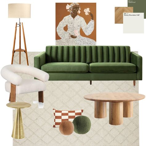 Olive Green Rooms, Olive Green Couches, Olive Living Rooms, Terracotta Living Room, Ball Cushion, Green Couch Living Room, Organic Modern Living Room, Cream Living Rooms, Design Mood Board