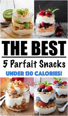 5 Parfait Yogurt Recipes {UNDER 130 CALORIES} Greek Yogurt Parfait Recipes, Healthy Yogurt Snacks, Homemade Parfait, Parfait Yogurt, Healthy Parfait Recipes, Fruit Parfait Recipes, Greek Yogurt Snacks, Healthy Yogurt Parfait, Protein Snacks Recipes