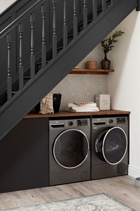 Hidden Laundry Rooms, Cabinet Under Stairs, Under Stairs Nook, Under Stairs Storage Solutions, Room Under Stairs, Space Under Stairs, Small Utility Room, Utility Room Designs, Stairs Renovation