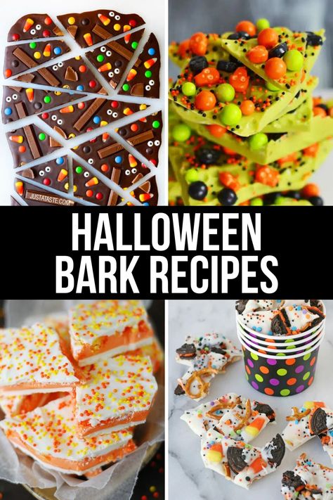 8 Halloween Candy Bark Recipes Boo Bark Recipe, Halloween Cracker Bark, Halloween Fundraiser Ideas, Halloween Candy Easy, Halloween Bark Candy, Boo Bark, Halloween Candy Bark Recipes, Homemade Halloween Candy, Spooky Sleepover