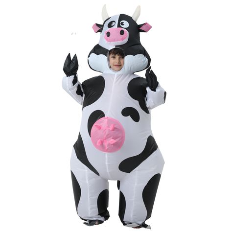 PRICES MAY VARY. 100% Polyester Cow Costume Kid Size: NBSAIRMO cow costume inflatable is one size fits all little kids 8,9,10,11,12. And recommended height range for children is 120cm-150cm [3.93ft - 4.92ft], unlimited weight and waist circumference. Package Include: 1 x Cow inflatable costume kid, 1 x Requires 4 x AA batteries case (Battery not included), 1 x Battery/USB power operated mini blower fan, 1 x User Manuals. How to Use: Inflatable cow costume adult turn on the fan after wearing. Pla Kids Cow Costume, Blow Up Costumes, Animal Halloween Costumes, Kids Halloween Costumes, Cow Costume, Blower Fan, Inflatable Costumes, Funny Cow