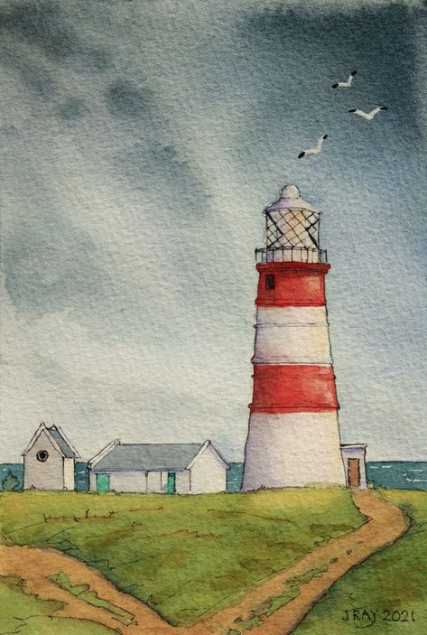 Watercolor Scenery Painting, Lighthouse Sketch, Lighthouse Drawing, Watercolor Scenery, Suffolk England, Watercolor Art Landscape, Watercolor Paintings Nature, Watercolor City, Lighthouse Painting