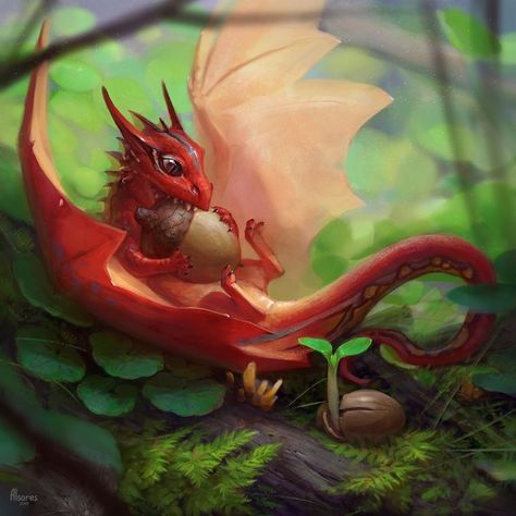 "Tiny Dragon" by AlsaresLynk @ deviantart Acorn Art, Baby Dragon Art, Anime Desktop, Tiny Dragon, Dragon Dreaming, Anime Karakterek, Fairy Dragon, Beautiful Dragon, Dragon Pictures