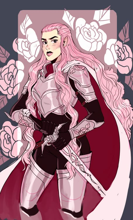 pricklyalpaca:This is Rose she got that long hair Pink Dnd Character, Feminine Armor, Prickly Alpaca, Decora Art, Magical People, Dnd Inspiration, Art Concepts, Female Knight, Knight Art