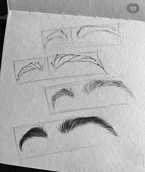 Eyes And Eyebrows Sketch, Drawing Eye Brow, How To Draw Anime Eyebrows, How To Draw Male Eyebrows, How To Sketch Eyebrows, Drawing Eyebrows Tutorial, Male Eyebrows Drawing, Eyebrow Sketch Tutorial, How To Draw Eye Brow