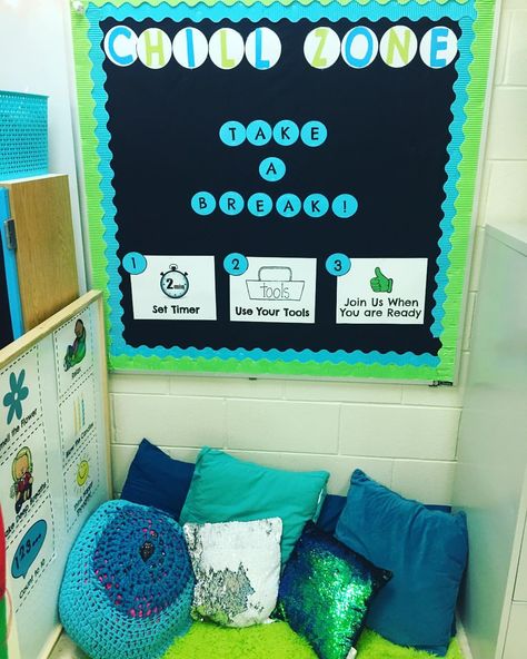 Chill Zone complete!! Not sure who will be using it more..the kiddos or me ;) #teachersofinstagram #teachersfollowteachers #iteachsped… Classroom Chill Zone, Chill Zone Ideas, School Counselor Office, Teaching Classroom Management, Sped Classroom, Calm Down Corner, Chill Zone, School Social Work, Mindfulness For Kids