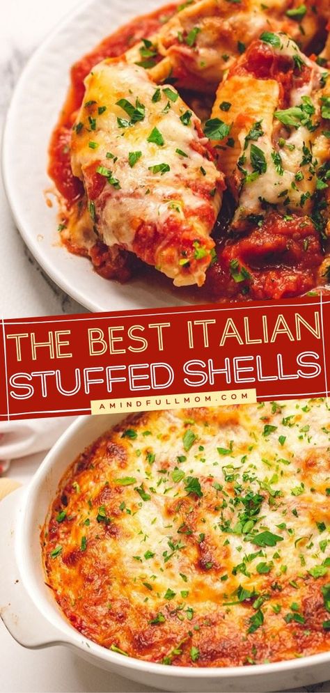 Stuffed Shell Recipes Ricotta, Food Recipes Stuffed Shells, Creamy And Cheesy Easy Stuffed Shells, Recipe For Manicotti Stuffed Shells, Stuffed Shell Fillings, Cheese Stuffed Shells With Meat Sauce, Stuffed Shells With Red Sauce, Stuffed Shells Recipe Sausage Spinach Ricotta, Stuffed Pasta Shells Recipe Vegetarian