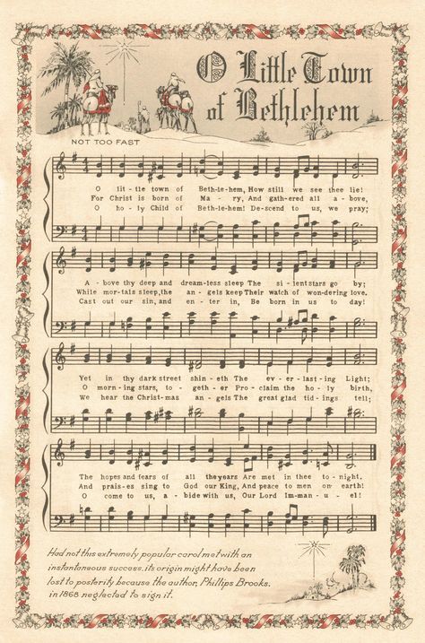 Christian Christmas Printables, Free Christmas Printables Vintage, Free Christmas Music, O Little Town Of Bethlehem, Christmas Carols Lyrics, Xmas Carols, Little Town Of Bethlehem, Sheet Music Crafts, Hymn Sheet Music