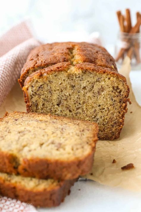 This Banana Bread is super moist, soft, and sweet. Tender and loaded with flavor, there's a reason it's such a popular breakfast favorite! Homemade Banana Bread Easy, Healthy Reciepes, Fall Sweets, Best Banana Bread Recipe, Baked Breads, Chewy Bread, Banana Bread Recipe Moist, Aesthetic Foods, Homemade Banana Bread