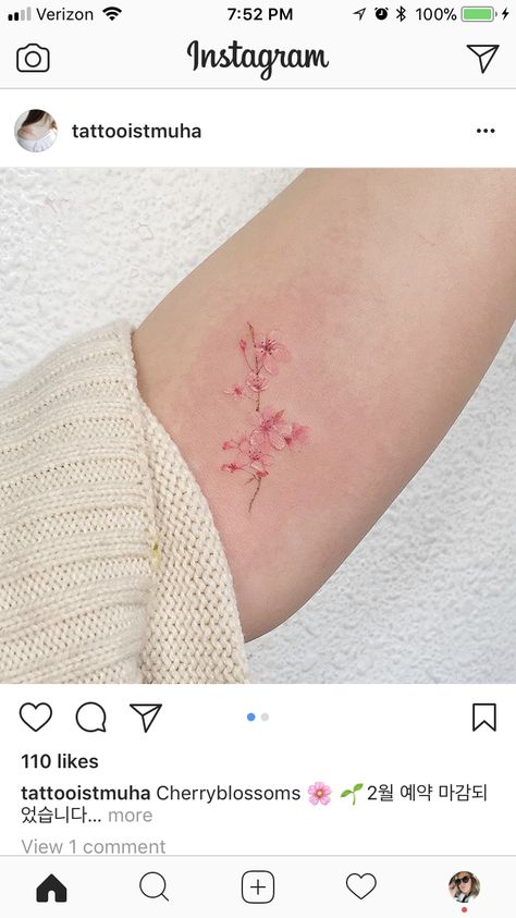 Fine Line Tattoo Cherry Blossom, Minimal Cherry Blossom Tattoo, Cherry Blossom Fine Line Tattoo, Fine Line Cherry Blossom Tattoo, Tattoo Korean, Tattoo Cherry, Minimal Tattoo Designs, Minimal Tattoo Ideas, Sakura Tattoo