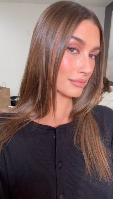 Hailey Bieber Hair Brunette, Hailey Bieber Light Brown Hair, Warm Mushroom Brown Hair, Parisian Minimalist Style, Hailey Bieber Brunette, Hailey Baldwin Hair, Hailey Bieber Hair, Light Brunette Hair, Rambut Brunette