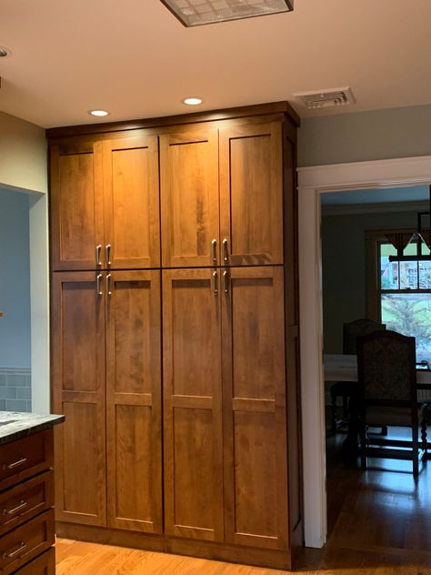 Built In Pantry Cabinet Wall, Floor To Ceiling Pantry, Remodel Pantry, Tiny Galley Kitchen, Shallow Pantry, Shallow Cabinets, Tall Kitchen Pantry Cabinet, Narrow Pantry, Pantry Storage Cabinets