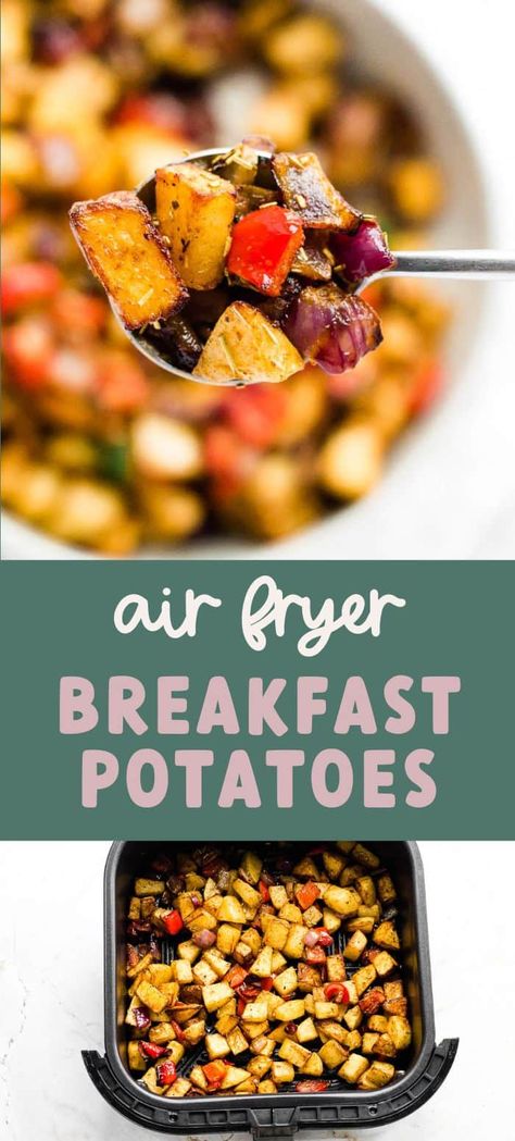 Air Fryer Breakfast Potatoes with Onions & Peppers Fried Breakfast Potatoes, Air Fryer Breakfast Potatoes, Crispy Breakfast Potatoes, Leftover Breakfast, Air Fry Potatoes, Air Fryer Breakfast, Potato Breakfast Recipes, Breakfast Sides Dishes, Breakfast Sides