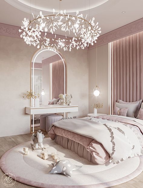 MASTER BEDROOM on Behance Pink Bedroom Accessories, Beautiful Bed Designs, Luxury Kids Bedroom, Luxury Bedroom Furniture, Luxury Furniture Design, تصميم للمنزل العصري, Dekorasi Kamar Tidur, Kids Interior Room, Girl Bedroom Designs