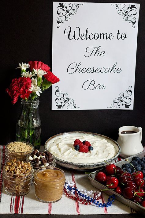 Make your own no bake cheesecake bar easily and with only a few ingredients! Everyone loves a cool and delicious no bake cheesecake! Cheesecake Bar, Toppings Bar, Cheesecake Toppings, Bake Cheesecake, Party Bars, No Bake Cheesecake, Cheesecake Bars, Few Ingredients, Dessert Bars