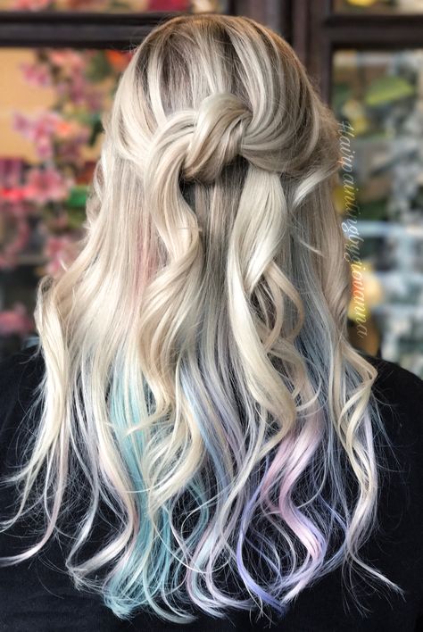 Full highlight with peekaboo pastels! Using #guytang new colors #mydentity! #blonde #pastels #pastelhair #hairinspo #rainbowhair African American Hair Color, Blonde And Blue Hair, Peekaboo Hair Colors, Full Highlight, Underlights Hair, Peekaboo Highlights, Peekaboo Hair, Guy Tang, Hair Color Pastel