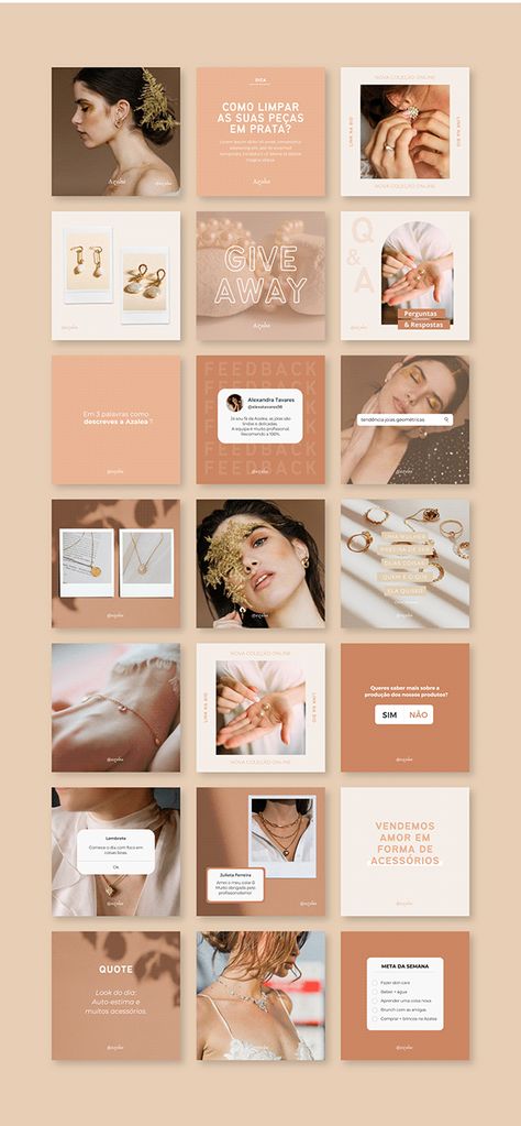 Instagram Template For Fashion Brand, Jewelry Page Design Instagram, Instagram Template Design Minimalist, Instagram Style Design, Jewelry Visual Identity, Minimalist Instagram Feed Design, Jewelry Posts Instagram, Instagram Page Design, Jewelry Graphic Design