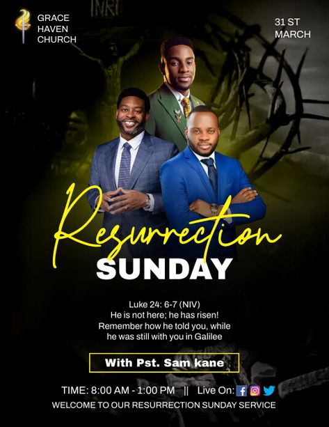 resurrection sunday poster Resurrection Sunday, He Has Risen, Church Poster, Flyer And Poster Design, Online Ads, Flyer Template, Poster Design, Design