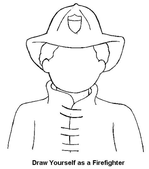 Draw yourself as a firefighter coloring page Firefighter Template Free Printable, Firefighter Worksheet, Fireman Coloring Pages, Firefighter Cartoon Drawing, Fire Fighter Coloring Pages For Kids, Fire Safety Unit, Preschool Rules, Fire Safety Theme, Safety Crafts