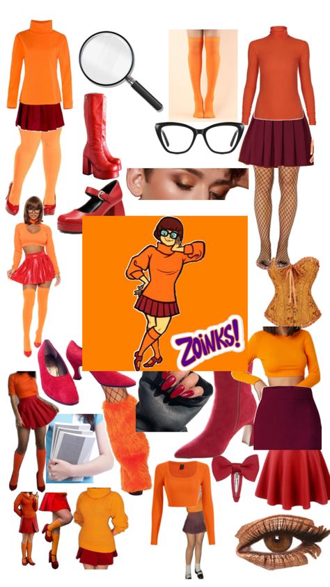 Orange, scooby doo, Velma Dinkley Velma Halloween, Shaggy Costume, Velma Halloween Costume, Orange Costume, Velma Costume, Cartoon Halloween Costumes, 80s Halloween Costumes, Black Halloween Costumes, Costume Ideas Women