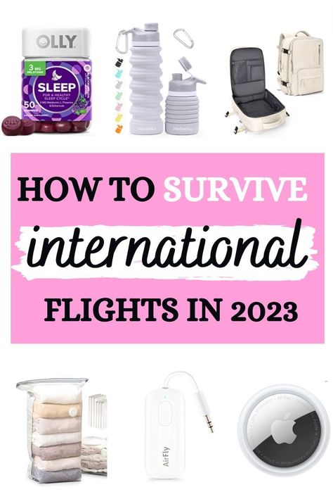 Made a resolution to travel more in 2023? Whether you're a traveling on a budget or looking for luxury travel, you need to be comfortable on long and international flights. These travel products some of the best travel hacks used by digital nomads and travel bloggers. Here's how to survive a long flight and be comfortable. Long Flight Essentials, International Travel Checklist, Long Flight Tips, International Travel Essentials, Europe Travel Essentials, Airplane Travel Essentials, Air Travel Tips, Flight Essentials, Best Travel Accessories