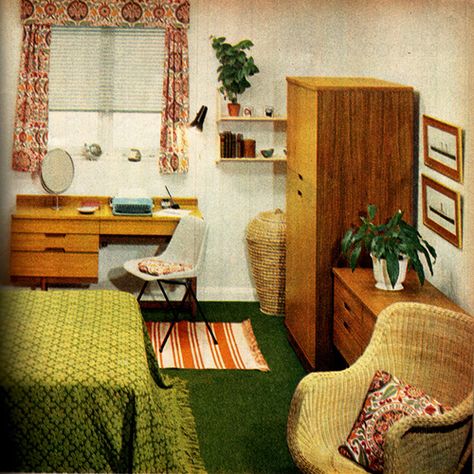 bedroom on a budget 1960s | Flickr - Photo Sharing! 60s Aesthetic Room, 1960s Bedroom Decor, 60s Bedroom Decor, 70s Interior Design, Bedroom On A Budget, Vintage Bedroom Decor, 70s Interior, Living Tv, Retro Bedrooms