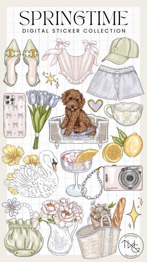 Spring Coquette Aesthetic Clipart Collection – TWG Designs Twg Designs, Italy Scrapbooking, Hand Drawn Aesthetic, Printables Aesthetic, Planner Stickers Aesthetic, Spring Coquette, Spring Graphics, Aesthetic Clipart, Scrapbooking Retreats