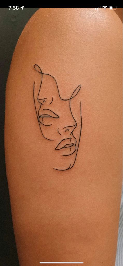 Tattoo Ideas Female Face Outline, Line Art Tattoo Sleeve Woman, Face Linework Tattoo, Face Silouette Tattoo Woman, Line Art Shoulder Tattoos For Women, Outline Of Body Tattoo, Faces Outline Tattoo, Cool Outline Tattoos, Arm Tattoos For Women Fine Line