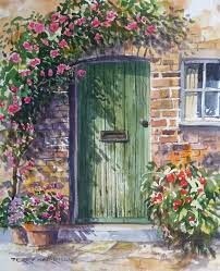 Window Plants, Building Stone, Tuscan Villa, Carson City, Green Door, Drawing Projects, Patio Stones, Artsy Fartsy, Original Watercolor Painting