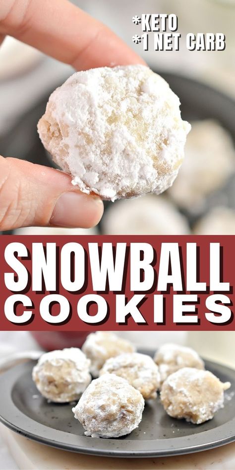 Keto Snowball Cookies #ketosnowballcookies #snowballcookies Russian Tea Cakes Cookies, Snowball Cookie, Tea Cake Cookies, Snowball Cookie Recipe, Gluten Free Christmas Cookies, Irish Desserts, Brownie Bars, Russian Tea Cake, Cookies Gluten Free