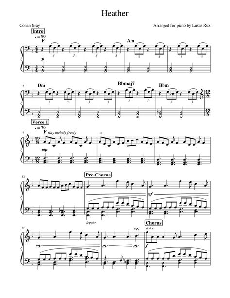 Heather Flute Sheet Music, Heather Piano Notes, Heather Piano Chords, Heather Conan Gray Piano Sheet Music, Conan Gray Piano Notes, Conan Gray Piano Sheet Music, Memories Conan Gray, Heather By Conan Gray, Flute Notes