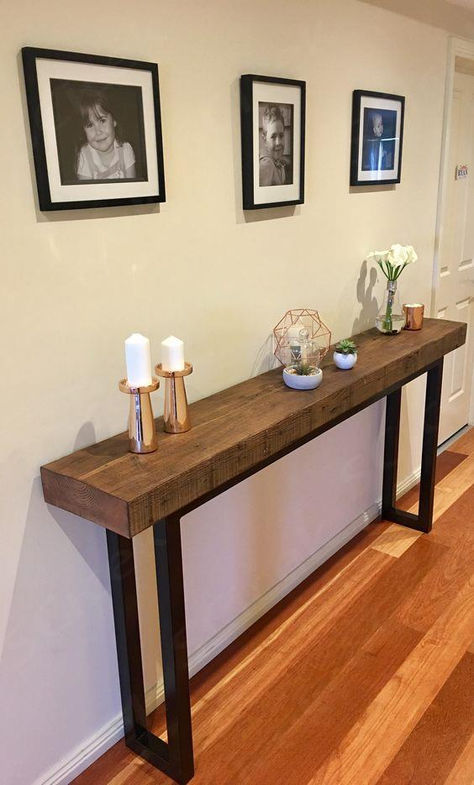 Industrial Hall Table, Rustic Entryway Table, Wood Furniture Living Room, Diy Console Table, Console Table Design, Hal Decor, Metal Furniture Design, Home Entrance Decor, Hall Table