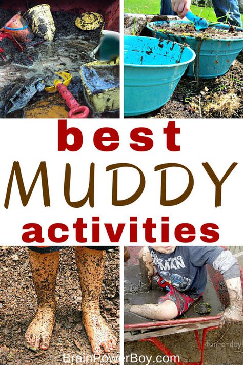 Here are the very best muddy activities ever! From simple mud play to a whole mud day you will find a wonderful selection of fun muddy ideas. Pancake Day Activities, Mud Play Ideas, Mud Play, Tj Wrangler, Outside Activities, Activities For Boys, Outdoor Education, Activities For Children, Pancake Day