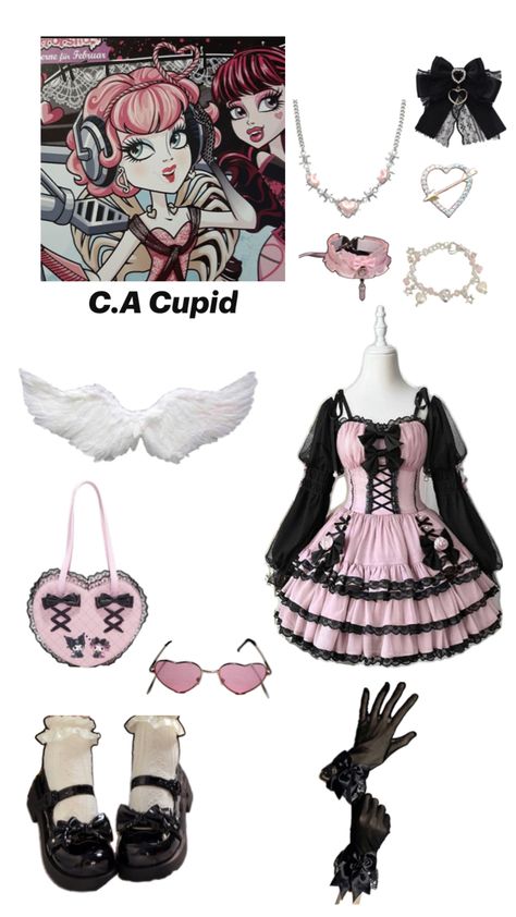 Series: Monster High Character: C.A Cupid Monster High Aesthetic Outfit, Monster High Halloween Costumes, Monster High Halloween, Monster High Cosplay, Monster High Costume, Red Aesthetic Grunge, Monster High Clothes, Pretty Halloween Costumes, Duo Halloween Costumes