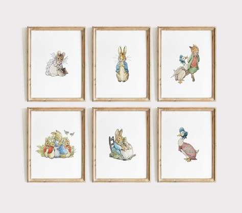 Set of 6 Beatrix Potter Nursery Art Prints Beatrix Potter Downloadable Prints Peter Rabbit Downloadable Prints Beatrix Potter Fine Art Nursery Ideas Beatrix Potter, Beatrix Potter Nursery Gender Neutral, Beatrice Potter Nursery, Beatrix Potter Baby Room, Nursery Peter Rabbit, Rabbit Themed Nursery, Babies Bedroom, Girls Rainbow Bedroom, Beatrix Potter Nursery