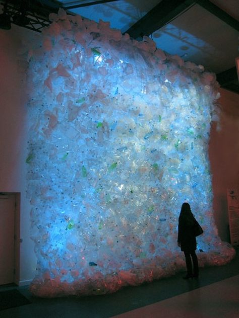 blue-voids:  Katharine Harvey - Waterfall, 2010 - recycled plastic and fishing net Glass Art Installation, Light Art Installation, Trash Art, Plastic Art, Fishing Net, Recycled Art, Glass Art Sculpture, Environmental Art, Land Art