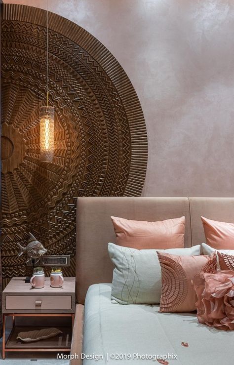 The Exquisite Interiors Reflect Designer’s Unique Choice And Inventiveness | Morph Design - The Architects Diary Unusual Interior Design Unique, Ethnic Bedroom Design, Unique Bedroom Design Interiors, Texture Interior Design, Unique Bed Design, Unique Bedroom Design, Unique Interiors, Indian Home Interior, Unique Interior Design