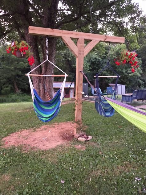 6x6 Post Ideas Projects, Hammock Shed, Hammock Posts Diy, Hammock Gazebo, Hammock Ideas Backyard, Hammock Chair Stand Diy, Hammock Posts, Diy Hammock Stand, Hammock Cover