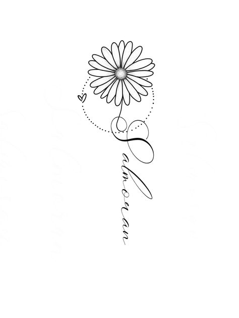 Daisy And Name Tattoo, Mandala Name Tattoo, Be The Sunshine Tattoo, Sunflower With Name Tattoo, Daisy Tattoo Designs Drawings, Daisy Tattoo With Name, Daisy Name Tattoo, Penny Tattoo, Tato Nama