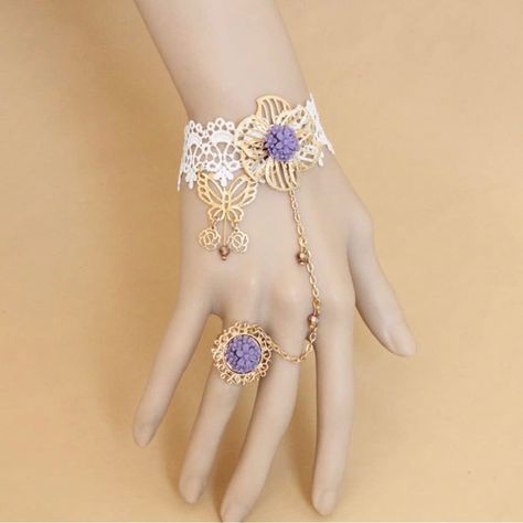 Purple, Brand New Anting Manik, Pinterest Jewelry, Lace Bracelet, Lace Ring, Magical Jewelry, Hand Jewelry, Fantasy Jewelry, Girly Jewelry, Pretty Jewellery